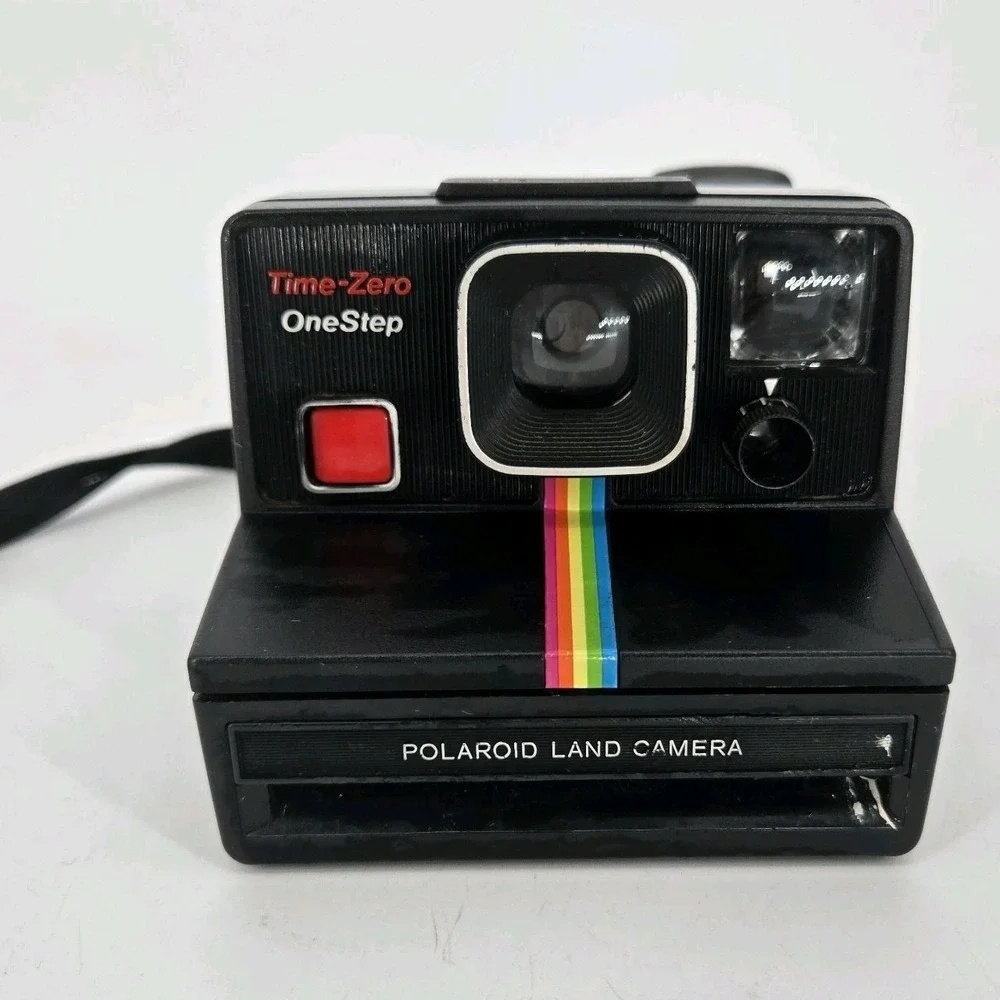 Vintage Polaroid Time-Zero One Step Land Camera Rainbow Stripe w Strap Untested